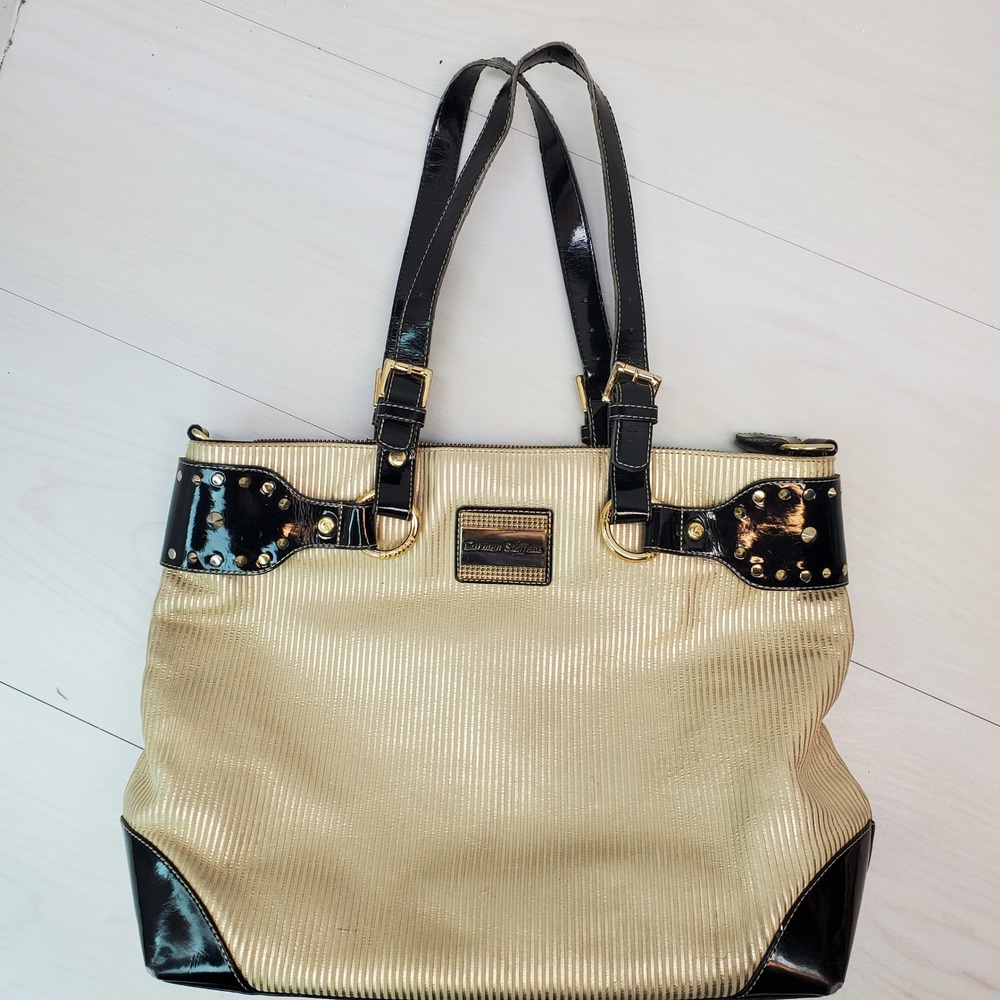 Carmen Steffens Leather Gold Striped Purse Black Leather‎ Accents
